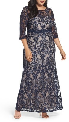 Sangria Plus Size Women's A-Line Lace Gown
