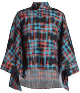 Thumbnail for your product : DELPOZO Cape-effect Floral-appliqued Checked Cotton-poplin Shirt