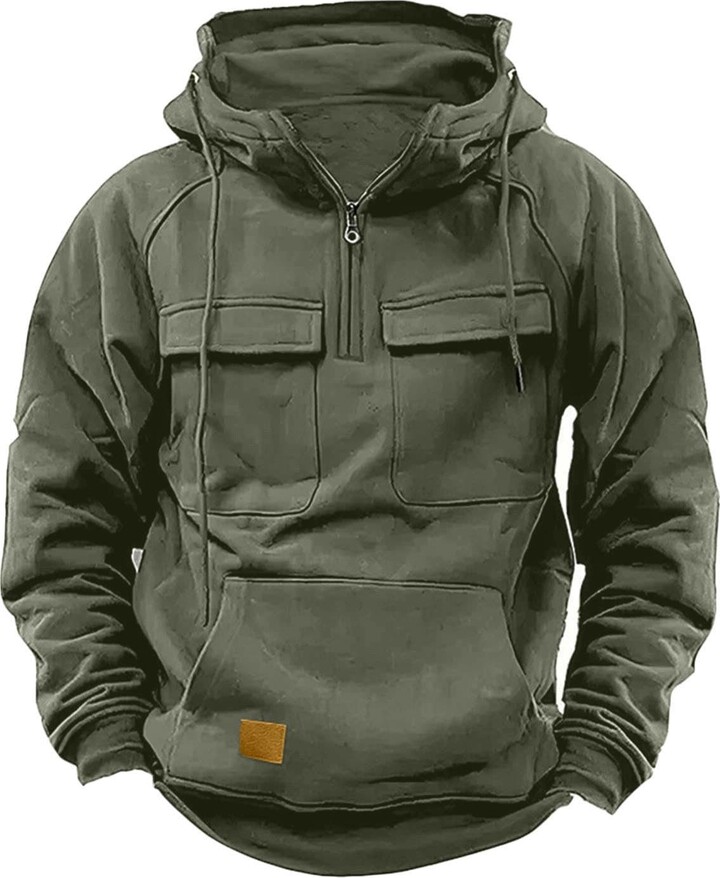 OGLCCG Men's Fleece Hoodie Workout Athletic Pullover Sweatshirt With Kanga Pocket Casual Loose Long Sleeve Basic Quarter Zip Hoodies