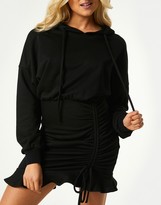 Thumbnail for your product : Outrageous Fortune exclusive mini ruched ruffle detail sweat dress with hood in black