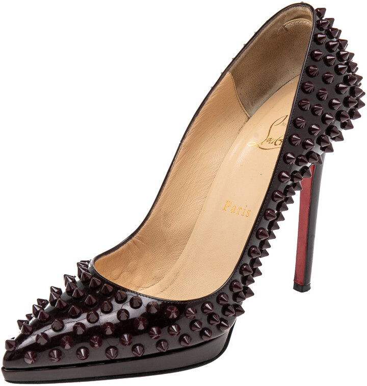 Christian Louboutin Red Patent Leather Pigalle Spike Pumps Size 37.5