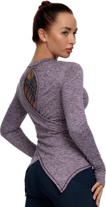 Long Sleeve Athletic Shirt for Women, Slim Fit Purple Gym Outfit