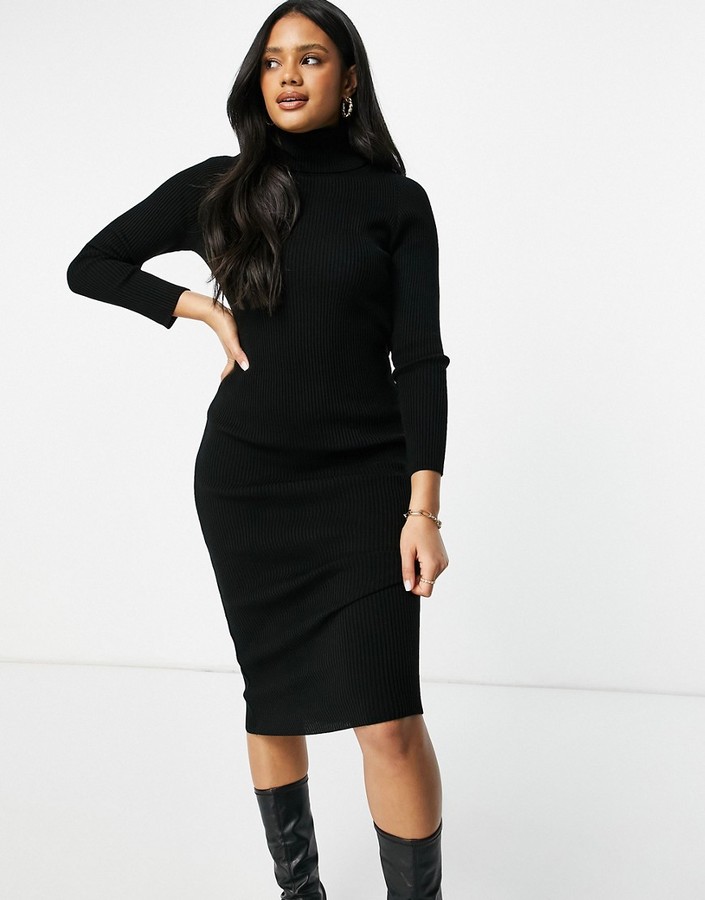 Fashionkilla knitted high neck midi bodycon dress in black - ShopStyle