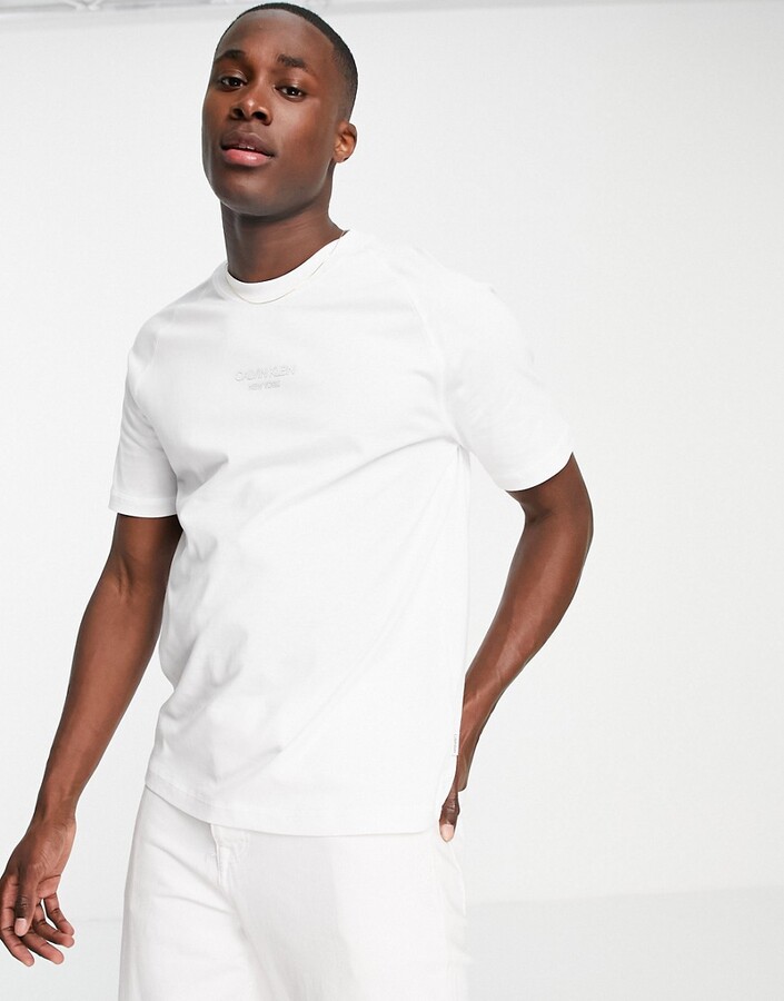 Calvin Klein tonal center logo stretch t-shirt in white - ShopStyle