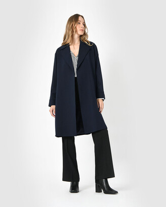 Forcast Women's Navy Winter Coats - Ophelia Tie Waist Coat - Size One Size, 12 at The Iconic
