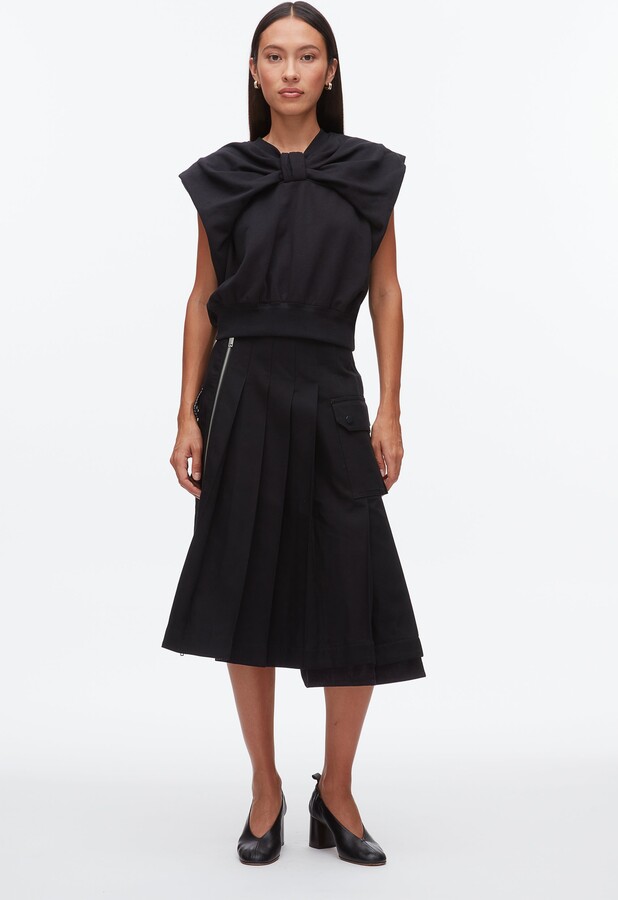 Draped Bow French Terry Top in BLACK