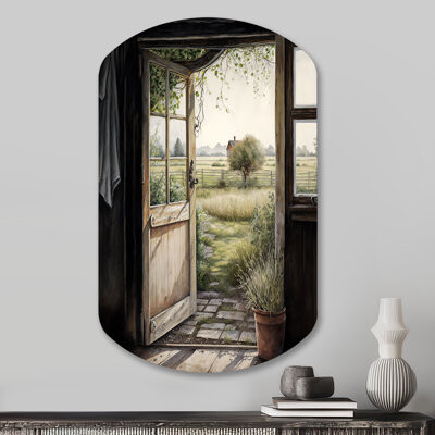 Design Art Farm Landscape Through A Door - Farm Landscape Cylinder Shape Irregular Metal Wall Decor