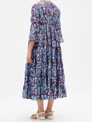 La DoubleJ Jennifer Jane Brocade-print Silk-twill Midi Dress - Blue Print