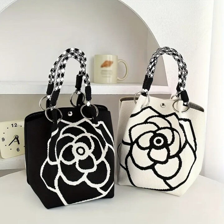 Yogodlns Portable Handbag Large Capaci Knitted Tote Bag for Work Commuting Outings Miscellaneous Items Korean Japanese Sle Handbag
