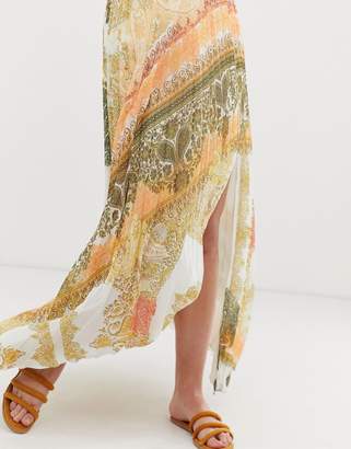 ASOS Design DESIGN pleated maxi skirt in bright orange scarf print