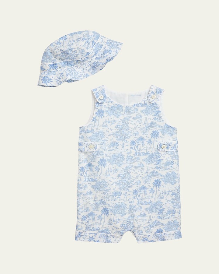 Ralph Lauren Kids Boy's Printed Bubble Romper w/ Hat Set, Size 3M-24M