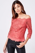 Thumbnail for your product : Little Mistress Helene Terracotta Lace Bardot Top