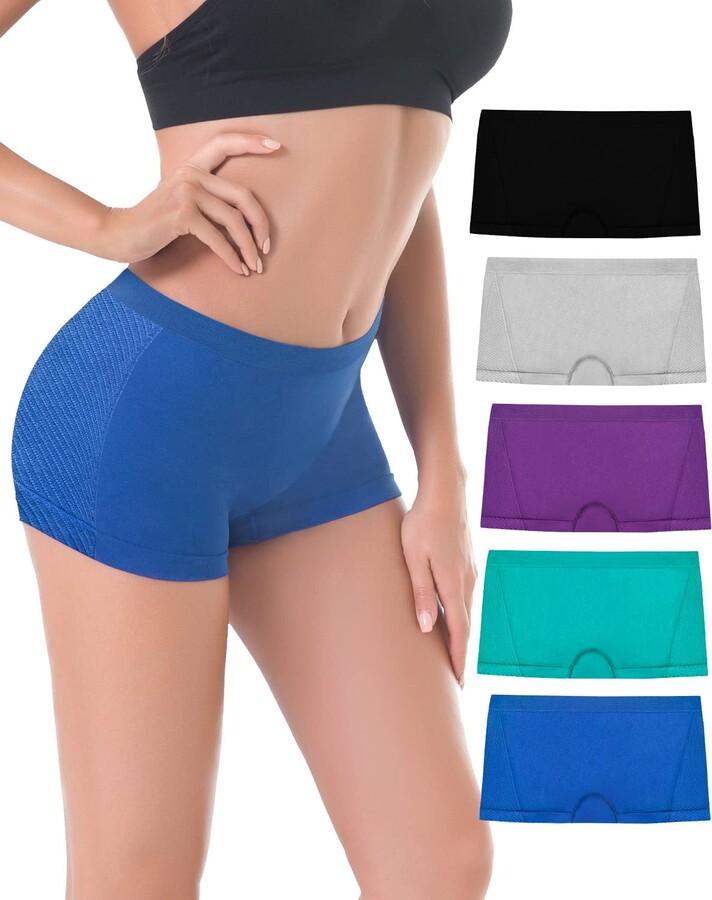 Ruxia Women's Seamless Boyshort Panties Nylon Spandex Underwear Stretch Boxer Briefs Pack of 5