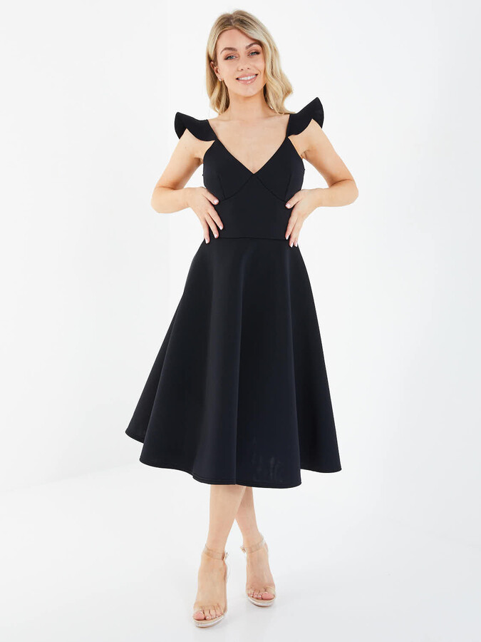 Quiz Scuba Foam Frill Sleeve Midi Dress ShopStyle