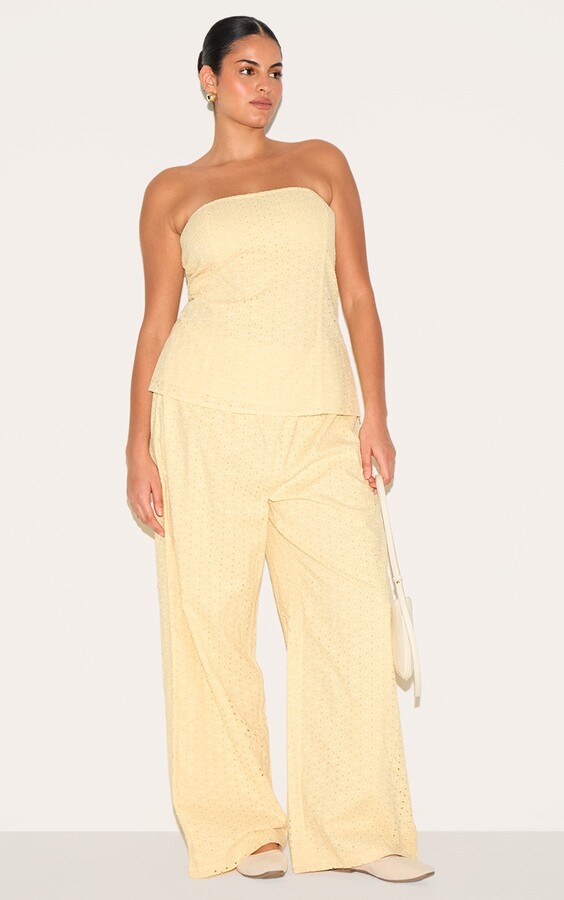 Plus Lemon Embroidered Linen Bandeau Top