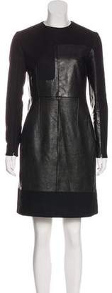 Celine Leather-Paneled Wool Dress