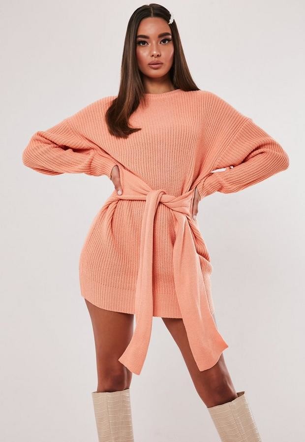 peach sweater dress