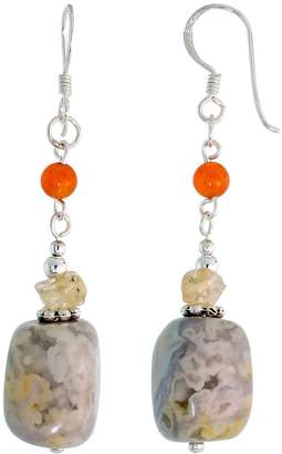Sabrina Silver Sterling Silver French Ear Wire Dangle Earrings, w/ Natural Citrine & Picture Jasper Stones, 1 15/16" (48mm) tall