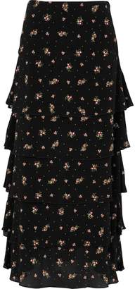 River Island Womens Black ditsy floral print tiered maxi skirt