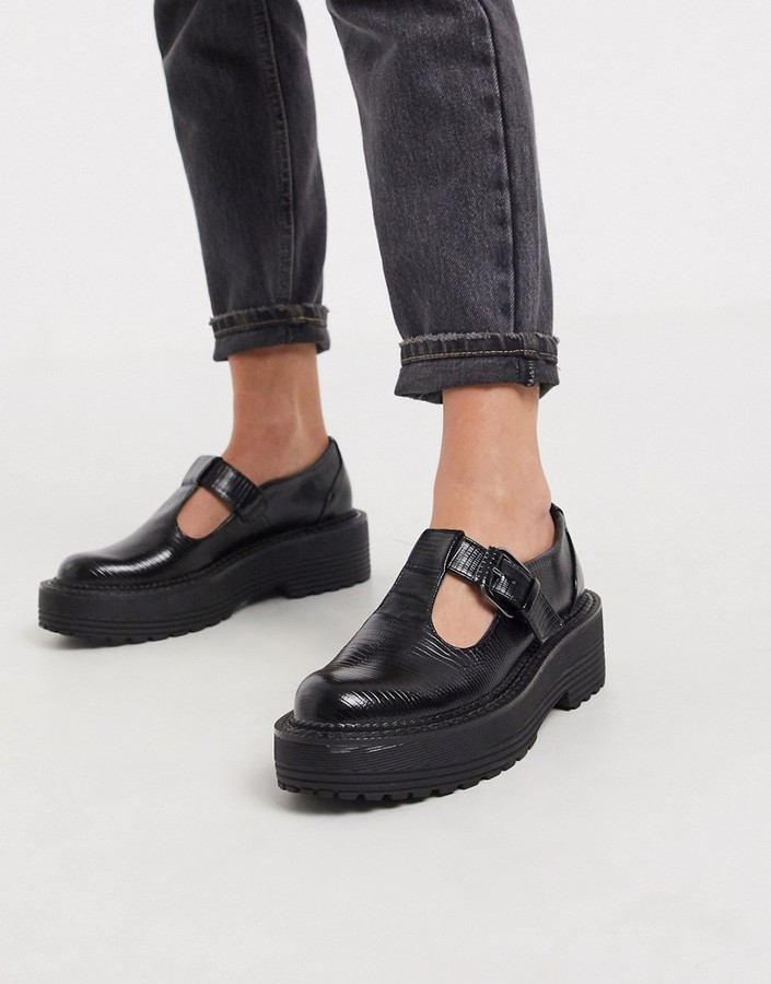 Bershka platform mary jane with cleated sole in black - ShopStyle