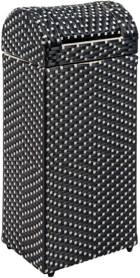 happimess Darla 14.27 Gal. All-Weather Wicker/Metal Swing Top Lid Hideaway Outdoor Trash Can, Dark Navy/White
