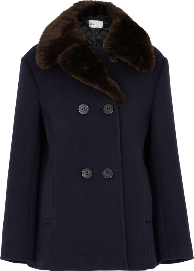 Tory Burch Shearling-trimmed Wool Peacoat