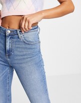 Thumbnail for your product : Miss Selfridge high waist flare jeans in midwash blue