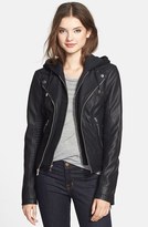 Thumbnail for your product : GUESS Faux Leather Moto Jacket with Cable Knit Hooded Bib Inset (Online Only)