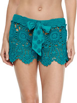 Thumbnail for your product : Letarte Crochet Coverup Shorts, Teal