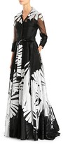 Thumbnail for your product : Carolina Herrera Jacquard Silk-Tulle Three-Quarter Sleeve A-Line Shirt Gown