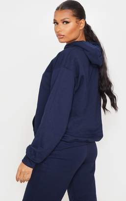 PrettyLittleThing Navy Embroidered Oversized Hoodie