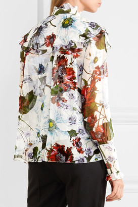 Erdem Kelsey Ruffled Floral-print Silk-voile Blouse - White