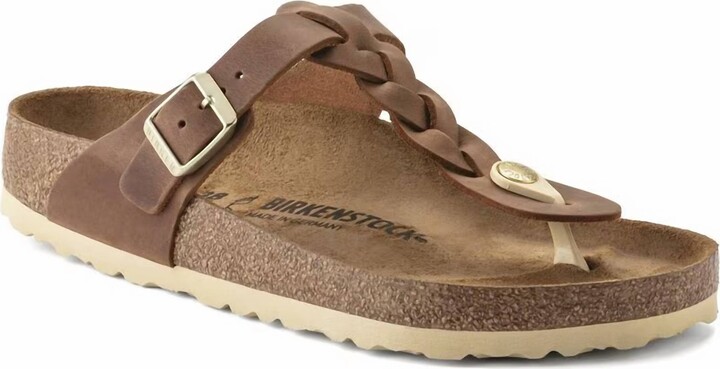 Women's Gizeh Braided Oiled Leather Sandal Regular/wide In Cognac