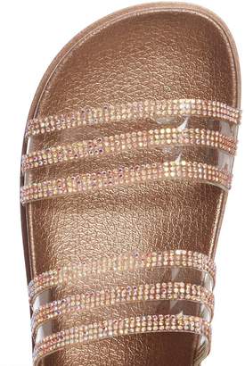 Quiz Rose Gold Diamante Strap Flat Sandals