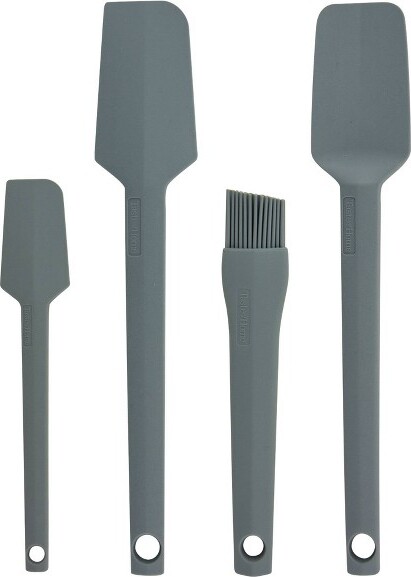 Taste of Home TasteofHome4pcSiliconeToolsAshGray:KitchenUtensilSetwithMiniSpatula,Spoonula,BastingBrush,Dishwasher-Safe