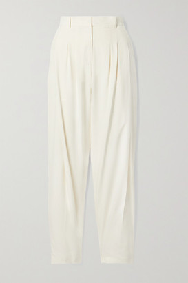 Ferragamo Pleated Washed-silk Tapered Pants - Cream