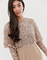 Thumbnail for your product : Maya Petite cape detail romper with tonal delicate sequin top in taupe blush