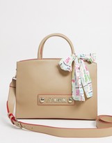 Thumbnail for your product : Love Moschino tote bag with scarf handle in beige