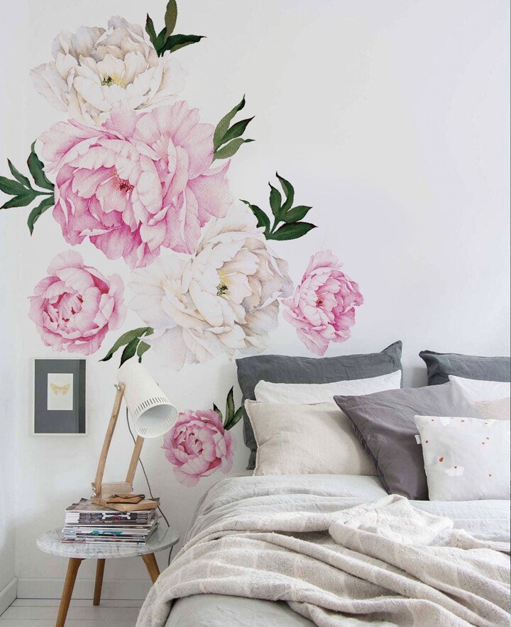 Etsy Watercolor Peony Flower Wall Sticker Pink Floral Peel & Stick