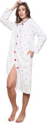 Cotton Real Ladies 100% Cotton Pink Ditsy Floral Quilted Button Up Robe Dressing Gown from Cottonreal (XL)