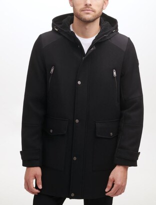 kenneth cole hooded mixed media coat
