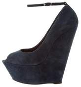 Thumbnail for your product : Giuseppe Zanotti Suede Peep-Toe Wedges