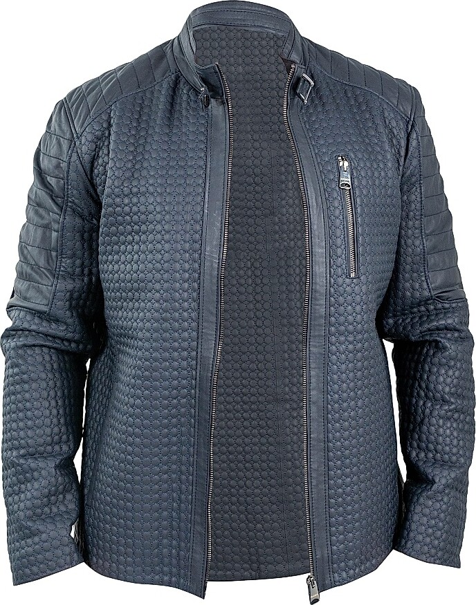 Maceoo Men's Leather Jacket - Blue - Size Medium