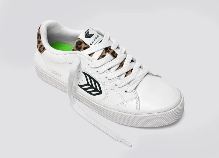 Cariuma Salvas Sneaker White Leopard Print Leather Casual Shoe HAWK122
