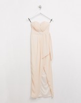 Thumbnail for your product : TFNC Petite bridesmaid exclusive bandeau wrap midaxi dress with pleated detail in light blush