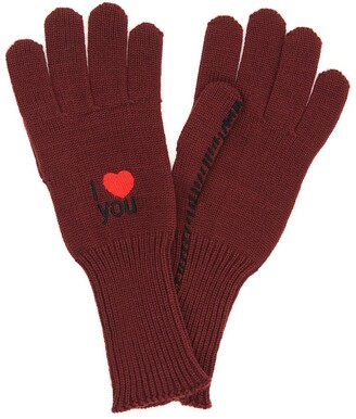 Raf Simons I Love You Embroidered Knitted Gloves