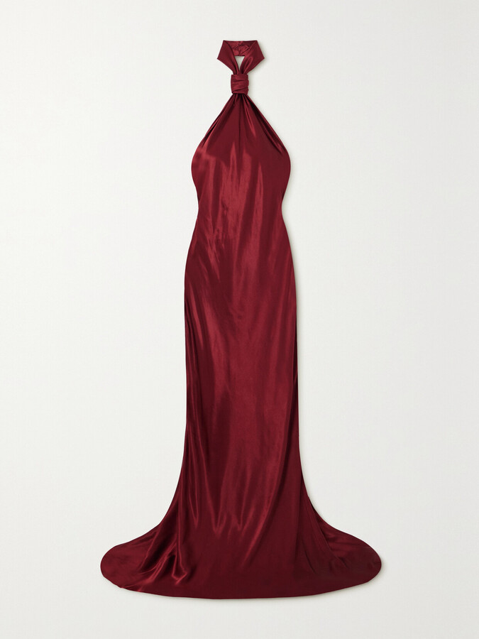 Ann Demeulemeester Ingeborg Open-back Satin Halterneck Gown - Burgundy