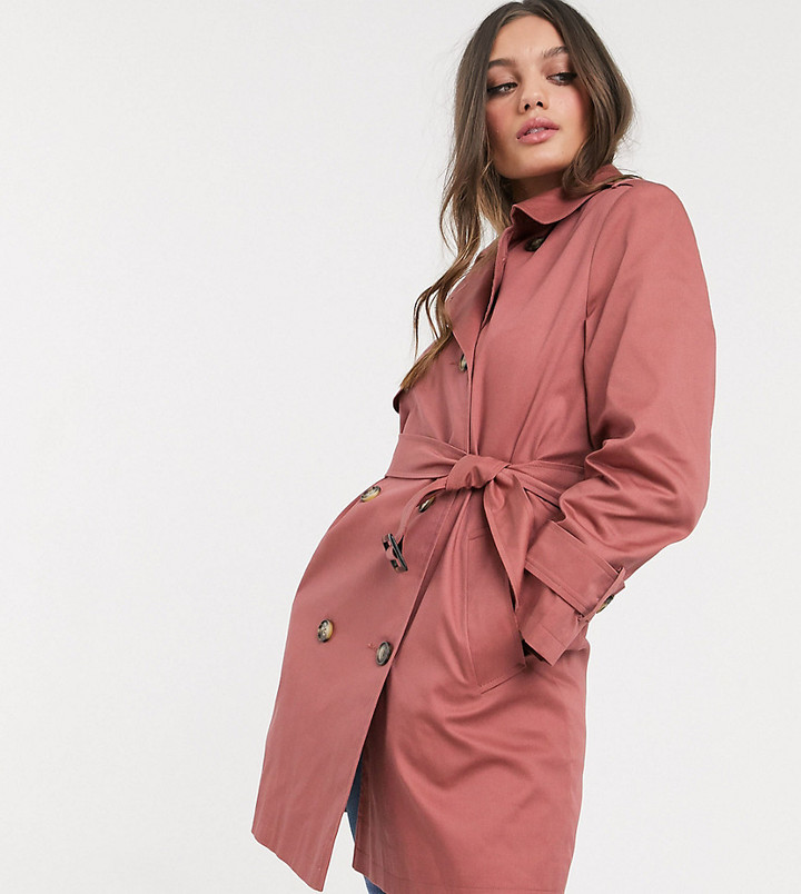 ASOS DESIGN Petite trench coat in dusty rose - ShopStyle