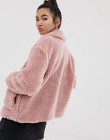 Thumbnail for your product : New Look teddy jacket with buttons in pink