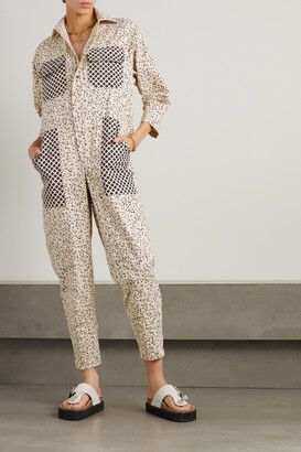 Yvonne S Belted Floral-print Cotton-twill Jumpsuit - White